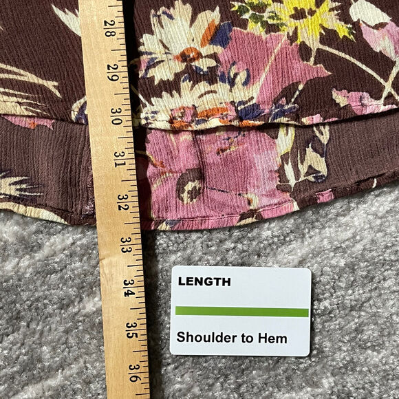 O'neill Blouse Women Size S Boho Pink Brown Yellow‎ Button Front Swing Hem - Picture 10 of 12